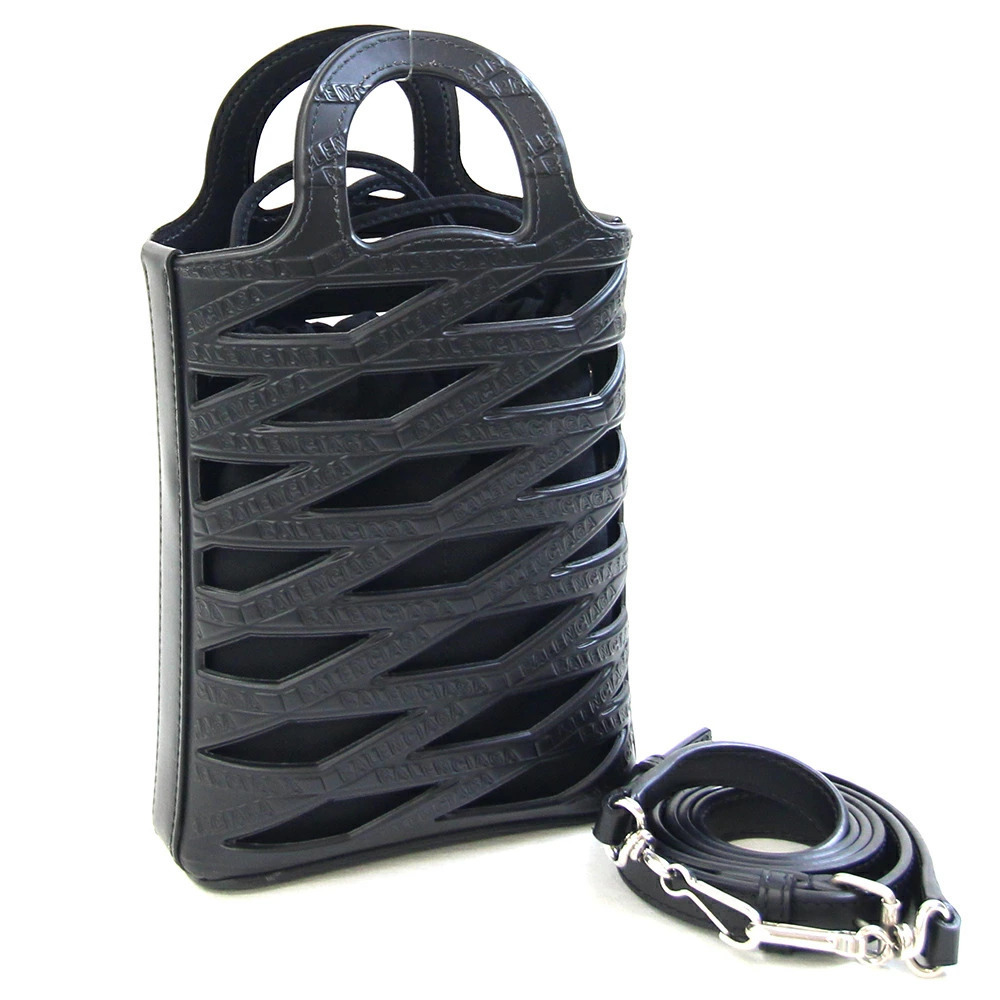 Balenciaga Shoulder Bag Neo Phone Holder Black Vegan Leather Handbag Drawstring